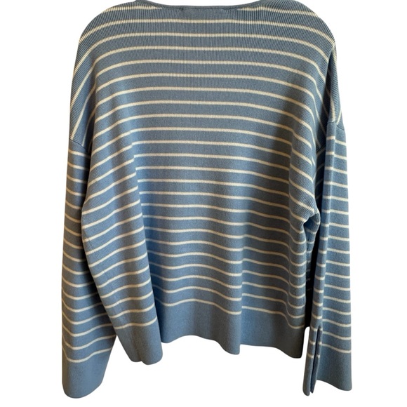 LOFT Sky Blue and Cream Striped V-Neck Sweater NWT - Picture 2 of 6
